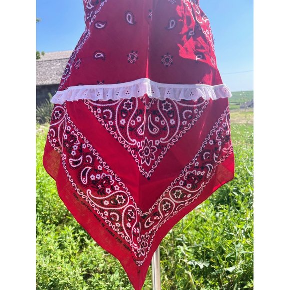 Vintage Red Bandanna Half Apron Western Farmhouse - Picture 10 of 12